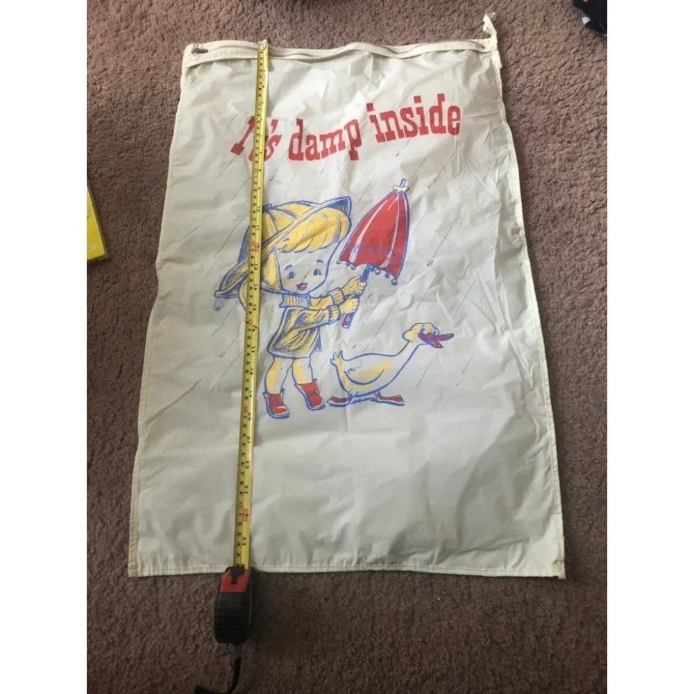 Large Vintage 1950s vinyl wet bathsuit / clothing / towel pool / beach bag sack